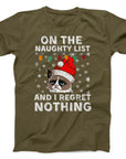 Naughty List Grumpy Cat Christmas T-Shirt | Funny Holiday Tee
