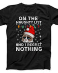 Naughty List Grumpy Cat Christmas T-Shirt | Funny Holiday Tee