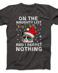 Naughty List Grumpy Cat Christmas T-Shirt | Funny Holiday Tee