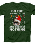 Naughty List Grumpy Cat Christmas T-Shirt | Funny Holiday Tee