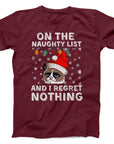 Naughty List Grumpy Cat Christmas T-Shirt | Funny Holiday Tee