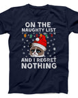 Naughty List Grumpy Cat Christmas T-Shirt | Funny Holiday Tee