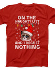 Naughty List Grumpy Cat Christmas T-Shirt | Funny Holiday Tee