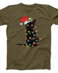 Christmas Lights Black Cat T-Shirt | Cute Festive Cat Holiday Tee
