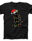 Christmas Lights Black Cat T-Shirt | Cute Festive Cat Holiday Tee