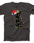 Christmas Lights Black Cat T-Shirt | Cute Festive Cat Holiday Tee