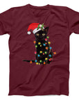 Christmas Lights Black Cat T-Shirt | Cute Festive Cat Holiday Tee