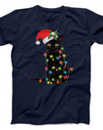 Christmas Lights Black Cat T-Shirt | Cute Festive Cat Holiday Tee