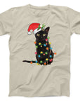 Christmas Lights Black Cat T-Shirt | Cute Festive Cat Holiday Tee
