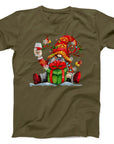 Festive Gnome with Gift T-Shirt | Funny Christmas Gnome Design Tee