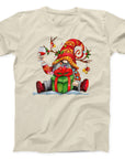 Festive Gnome with Gift T-Shirt | Funny Christmas Gnome Design Tee