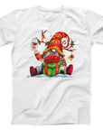 Festive Gnome with Gift T-Shirt | Funny Christmas Gnome Design Tee