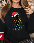 Festive Cat Christmas Jumper | Black Cat with Santa Hat and Lights