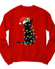 Festive Cat Christmas Jumper | Black Cat with Santa Hat and Lights