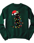 Festive Cat Christmas Jumper | Black Cat with Santa Hat and Lights