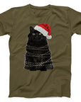 Christmas Cat T-Shirt | Festive Cat with Santa Hat & Lights Design