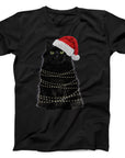 Christmas Cat T-Shirt | Festive Cat with Santa Hat & Lights Design
