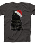 Christmas Cat T-Shirt | Festive Cat with Santa Hat & Lights Design