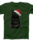 Christmas Cat T-Shirt | Festive Cat with Santa Hat & Lights Design