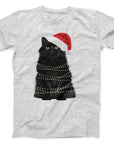 Christmas Cat T-Shirt | Festive Cat with Santa Hat & Lights Design