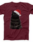 Christmas Cat T-Shirt | Festive Cat with Santa Hat & Lights Design