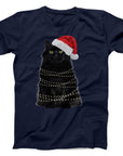 Christmas Cat T-Shirt | Festive Cat with Santa Hat & Lights Design
