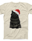 Christmas Cat T-Shirt | Festive Cat with Santa Hat & Lights Design