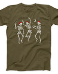 Dancing Skeletons Christmas T-Shirt | Festive Skeletons in Santa Hats Tee