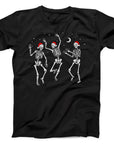 Dancing Skeletons Christmas T-Shirt | Festive Skeletons in Santa Hats Tee
