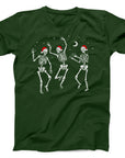 Dancing Skeletons Christmas T-Shirt | Festive Skeletons in Santa Hats Tee