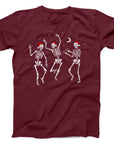 Dancing Skeletons Christmas T-Shirt | Festive Skeletons in Santa Hats Tee