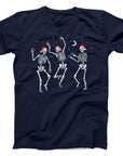 Dancing Skeletons Christmas T-Shirt | Festive Skeletons in Santa Hats Tee