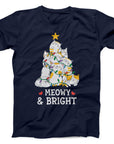 Meowy and Bright Christmas T-Shirt | Cute Cat Holiday Tee