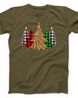 Leopard and Plaid Christmas Trees Christmas T-Shirt | Trendy Festive Holiday Tee
