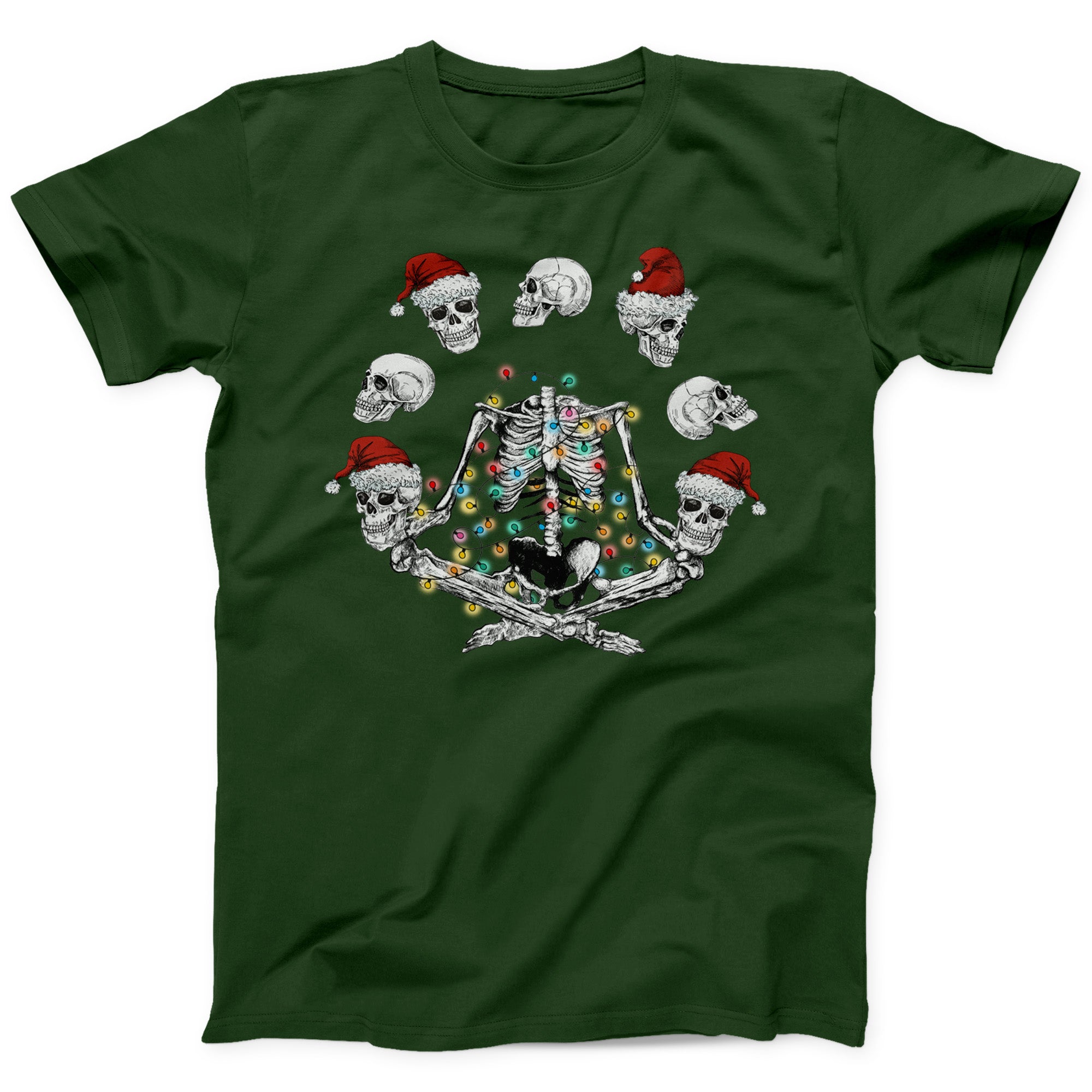 Skeleton Christmas T-Shirt | Festive Skull and Lights Holiday Tee