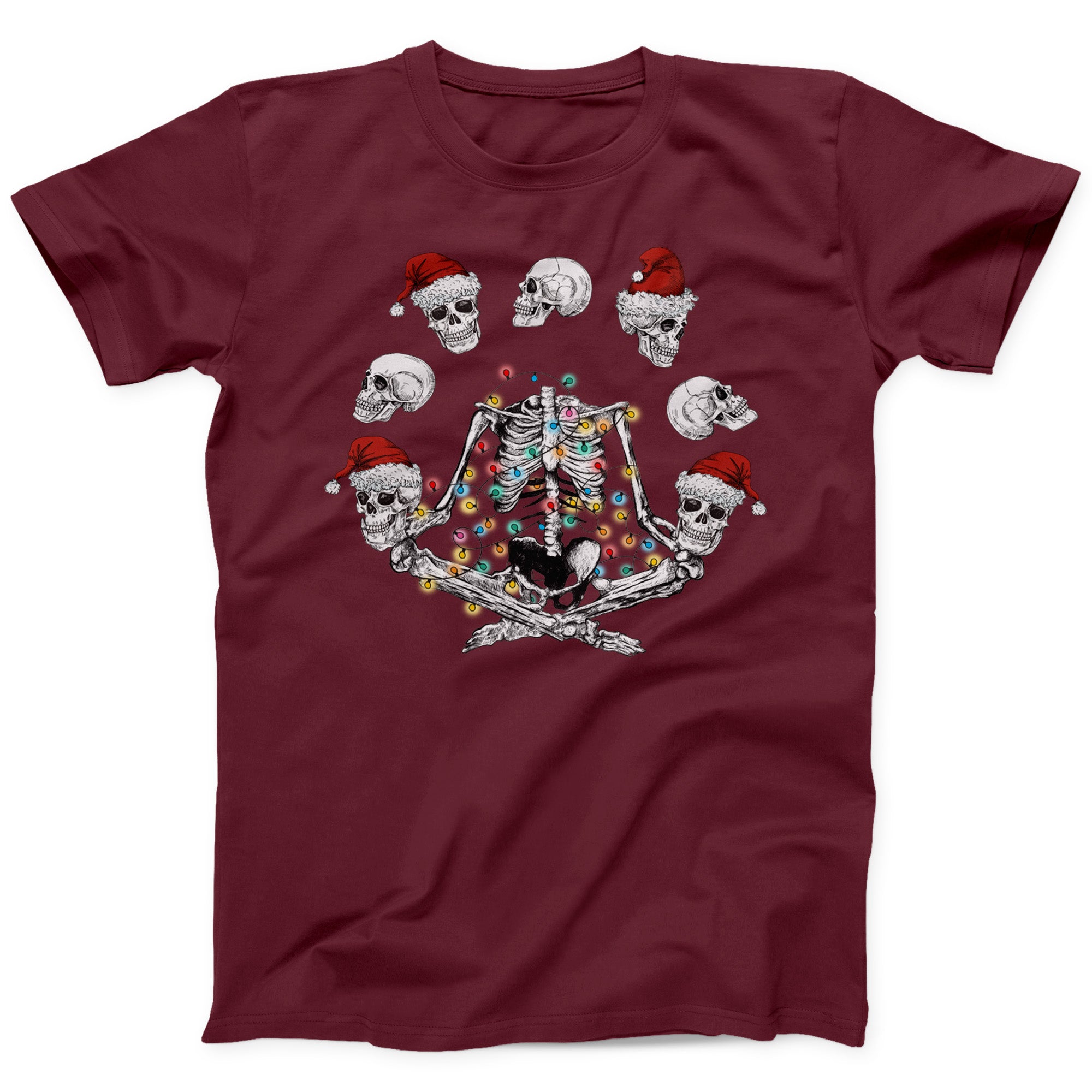 Skeleton Christmas T-Shirt | Festive Skull and Lights Holiday Tee